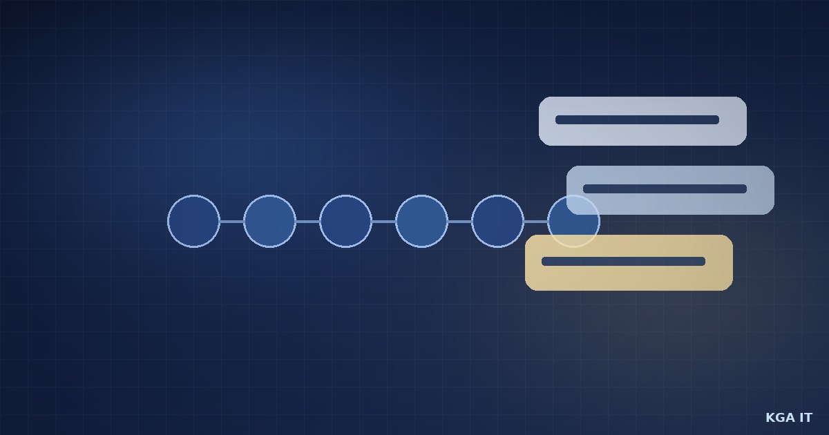 Ilustração abstrata: seis nós de API conectados e balões de chat em tons índigo e dourado (serviço Sarashina)